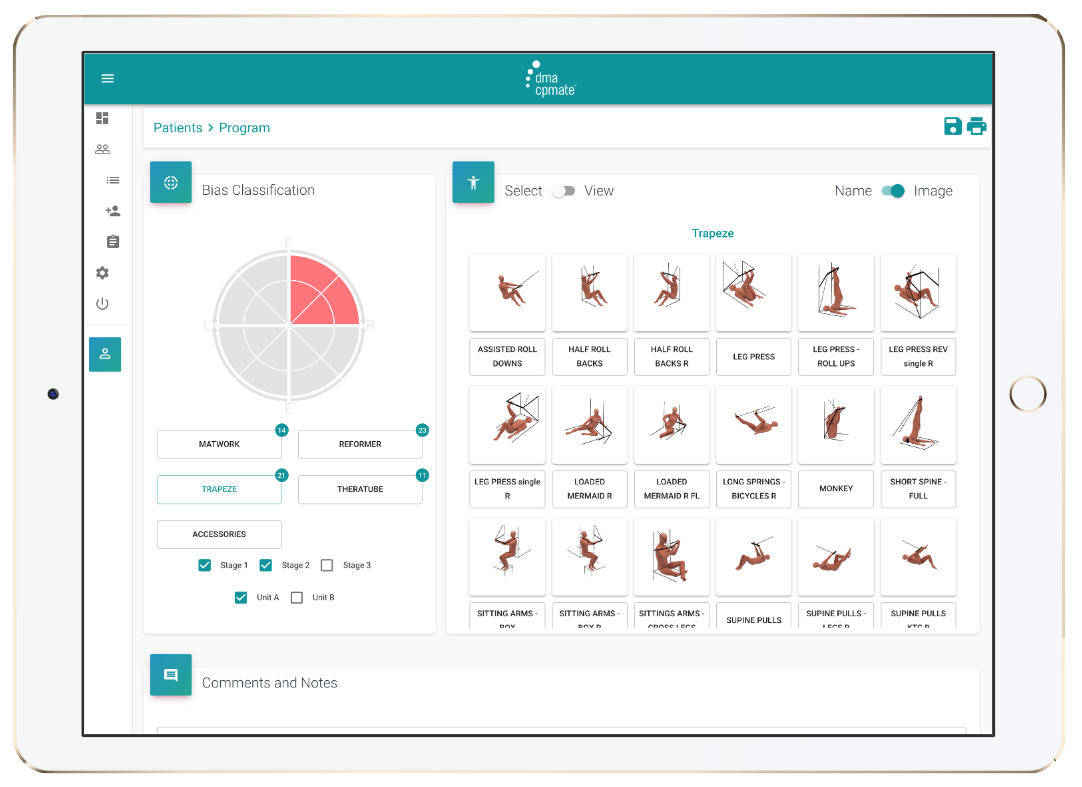 1) Clinical Pilates Software exercise programme (CPMate)