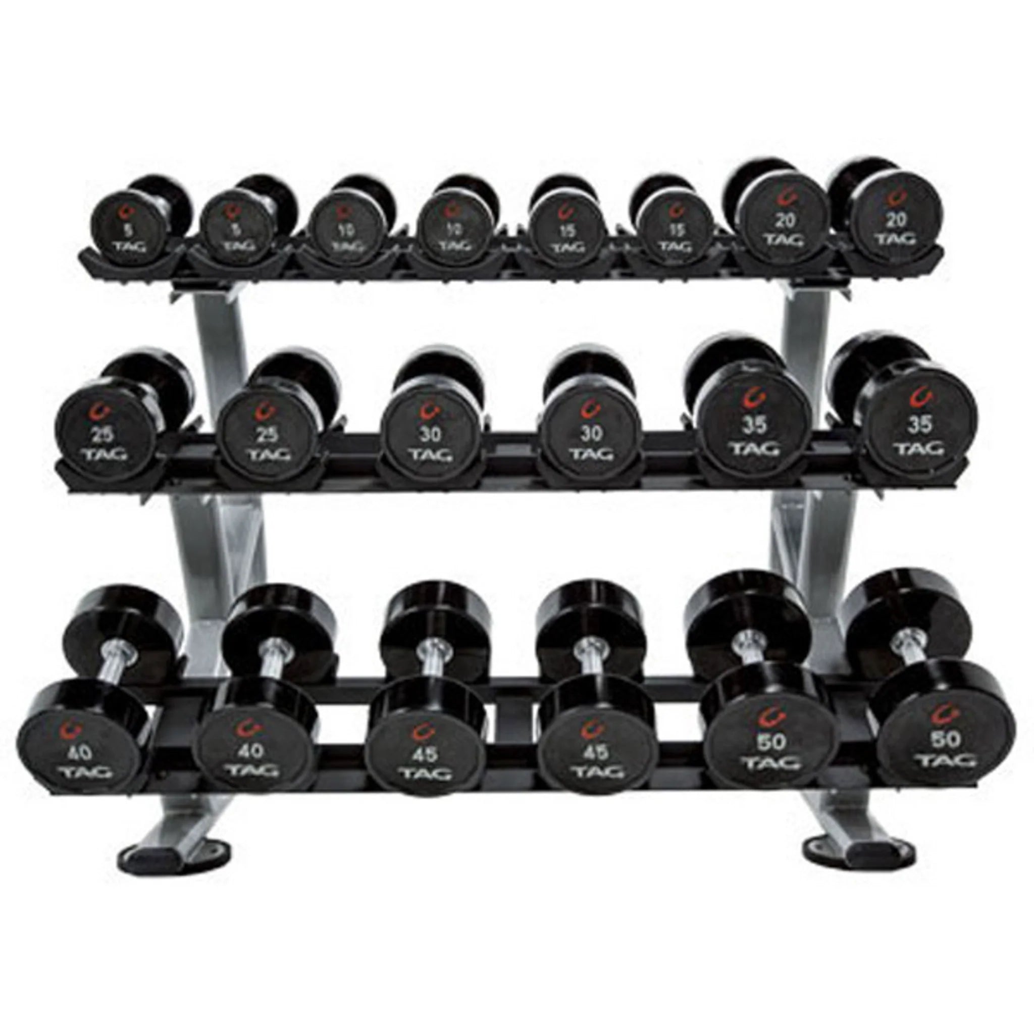 TAG Fitness (5-50 lb) Urethane Dumbbells & Rack